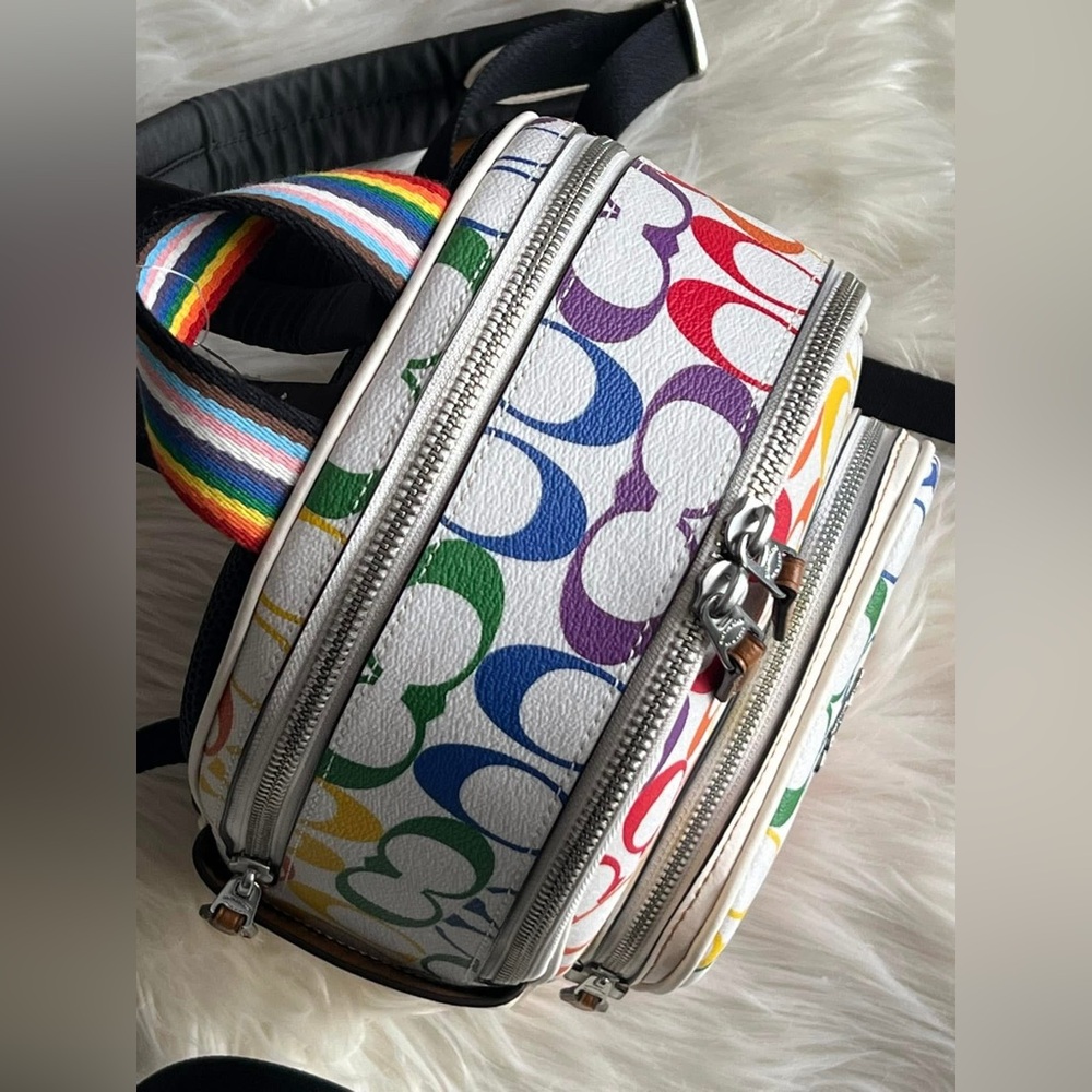 CK377- Coach Mini Court Backpack in Rainbow Signature Canvas - Picture 8 of 15